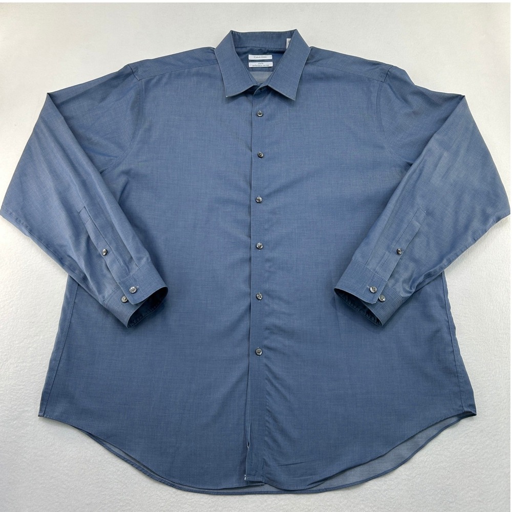 Calvin Klein Men's Slim Fit Performance Non Iron Dress Shirt Blue 18 34/35